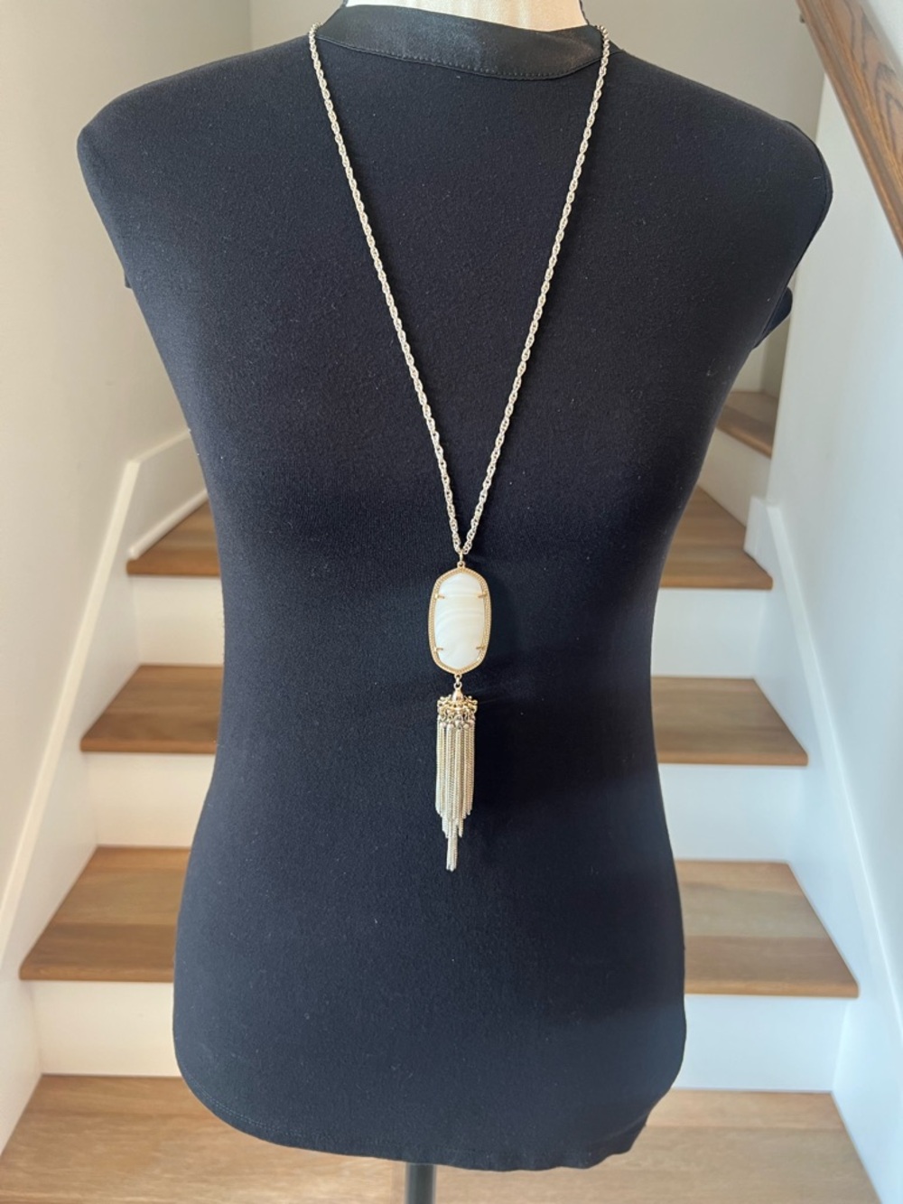 Kendra Scott Gold Rayne Pendant Necklace with White Stone and Tassel
